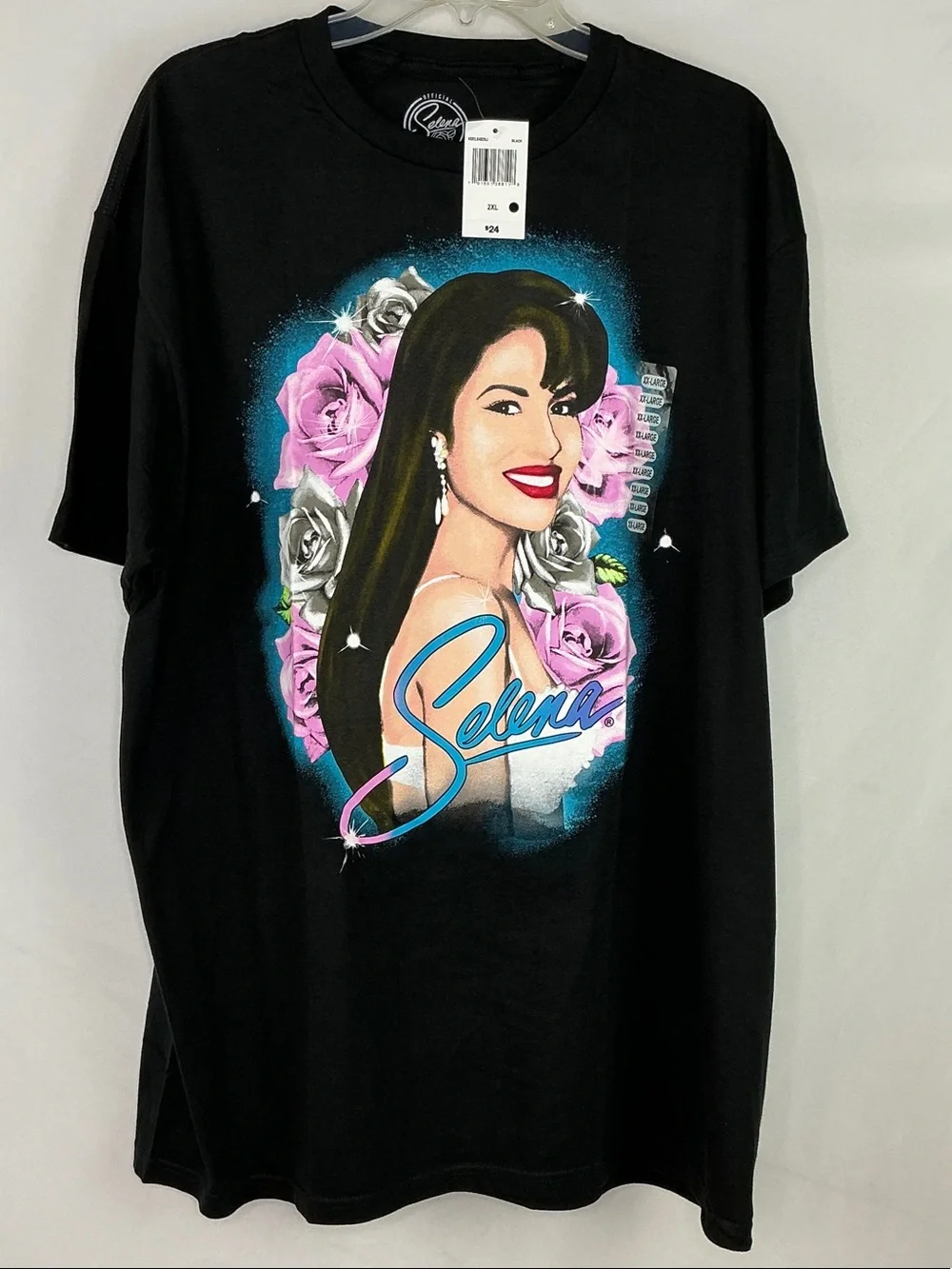 Selena Graphic Tee - Black with Pink & Silver Floral Art NWT Size 2XL